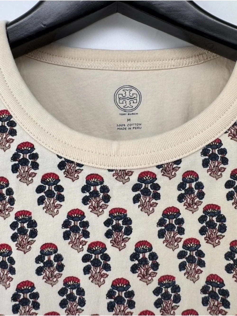 Tory Burch Floral Mushrooms Logo Cotton Tee Shirt Medium